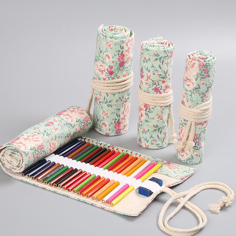 Pen Pouch Roll - 12/24/36/48/72 Gaten Bloemen Canvas Oprollen Etui