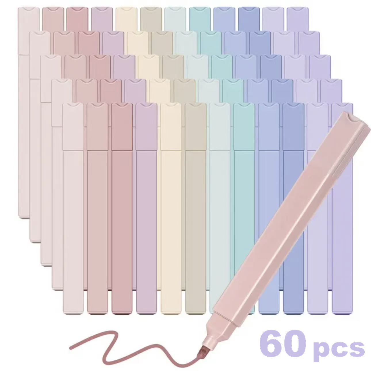 Highlighter Set Pastel - 12/60-delige esthetische markeerstiftset - markeerstiften met