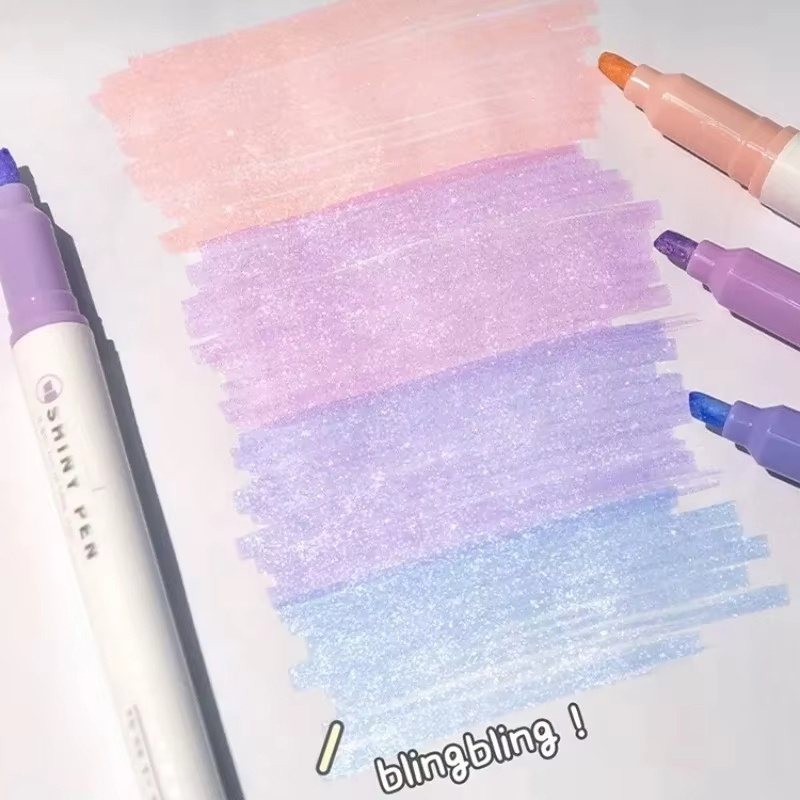 Highlighter Set Pastel - 4 kleuren/set glitter markeerstiften, fijne glittermarkerstift,