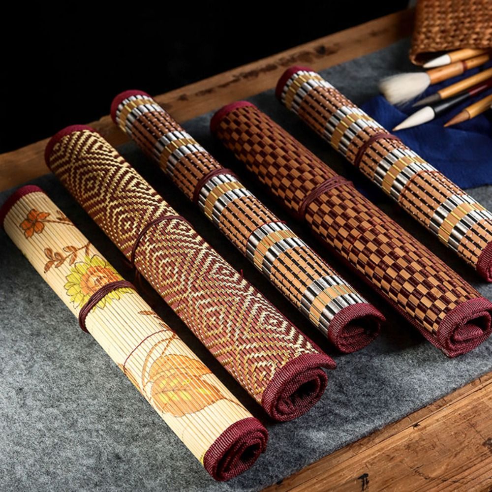 Pen Pouch Roll - Hoge kwaliteit bamboe schilderborstelhouder, grote capaciteit,